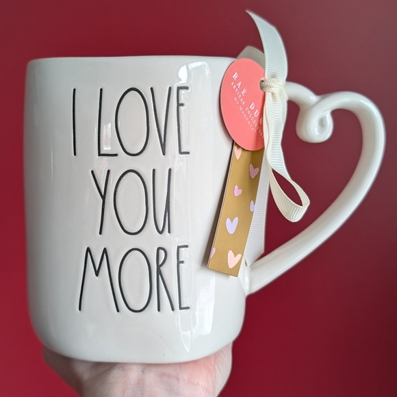 Rae Dunn Other - ❌SOLD❌Rae Dunn I LOVE YOU MORE Valentine's Day Mug with Scroll Heart Handle